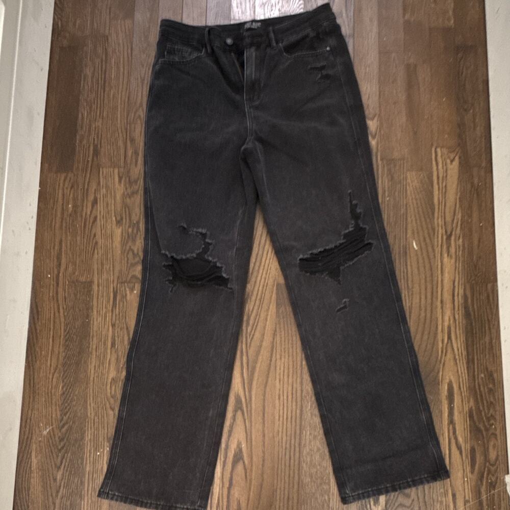 Judy Blue Women’s 90s Straight Jeans Black Dark Wash Distressed Denim Size 9/29